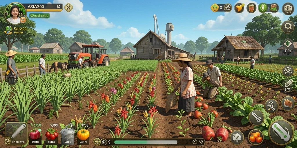 Tangkapan layar gameplay yang menampilkan aktivitas pertanian yang seru.