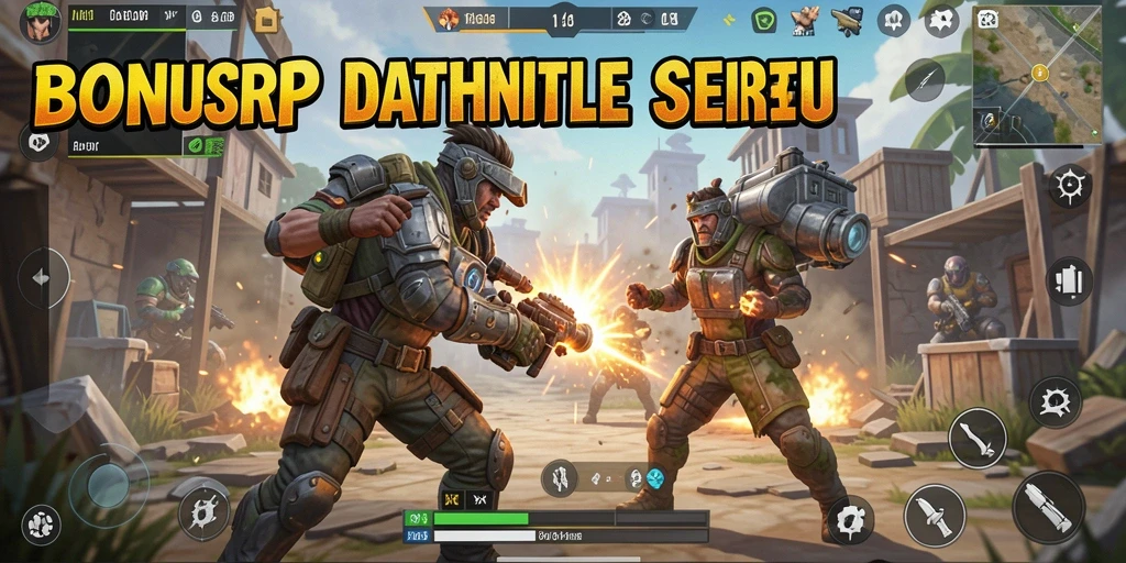 Screenshot utama BONUSRP menampilkan aksi menghibur dalam pertempuran Battle Royale.
