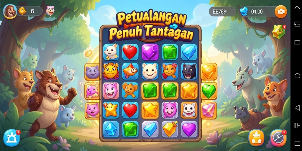 Screenshot gameplay EE789 menampilkan keseruan mencocokkan item dalam game Match-3.