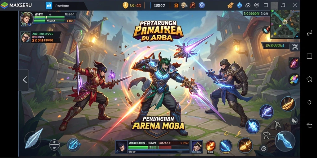 Tampilan seru gameplay MAXSERU di arena MOBA.