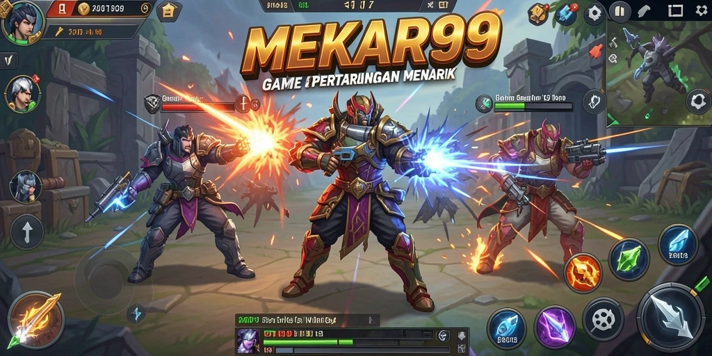 Tampilan gameplay seru di MEKAR99 dengan strategi pertempuran menarik.